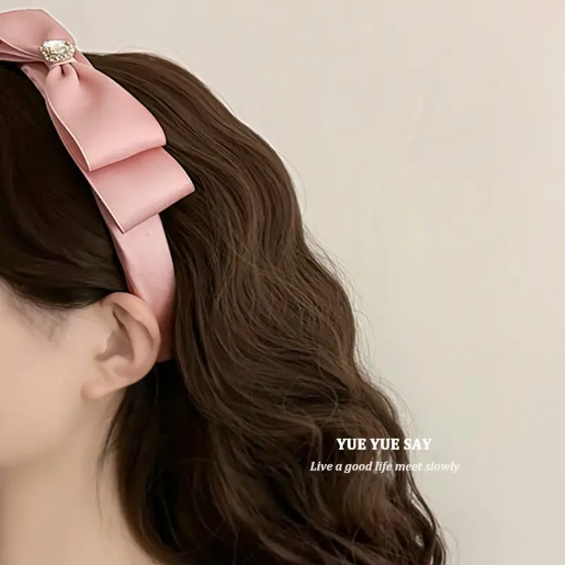 Black Satin Bow Headband with Zircon Heart Design - Image 5