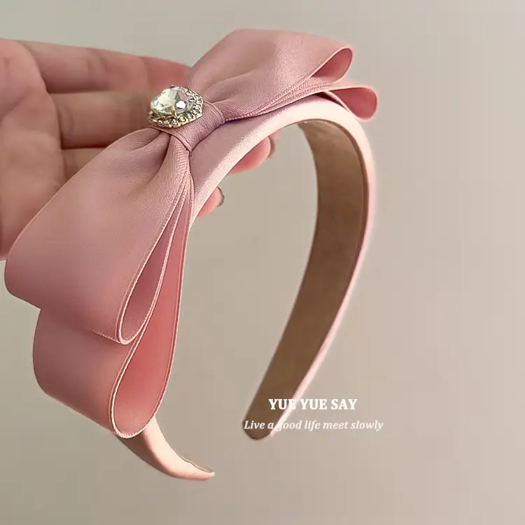 Black Satin Bow Headband with Zircon Heart Design — feature 13