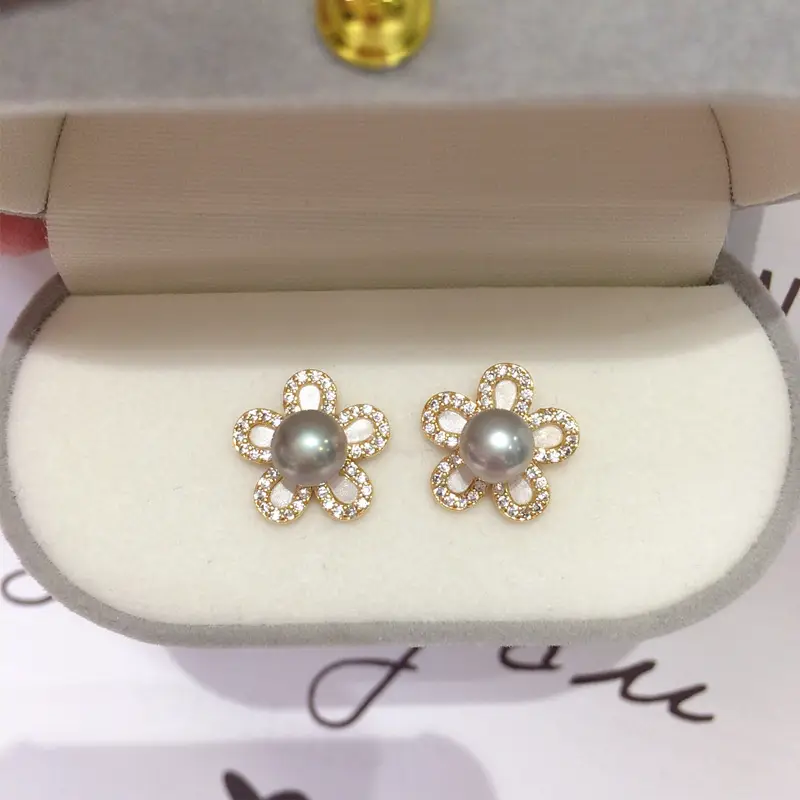 Flower Pearl Earrings 18K Gold Women S925 Sterling Silver