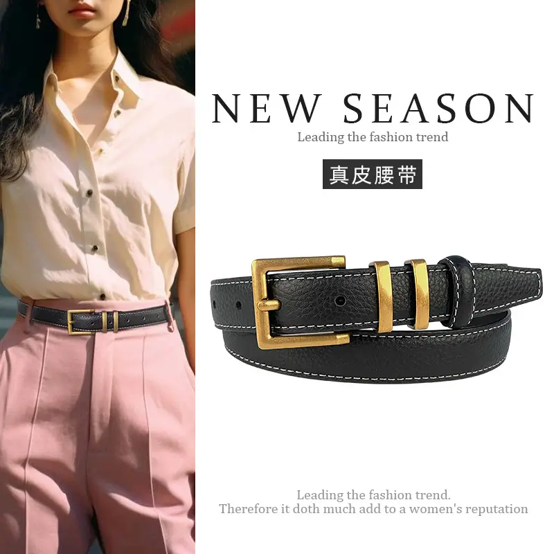 Women Litchi Belt Black Cowhide 2.3cm - Image 17