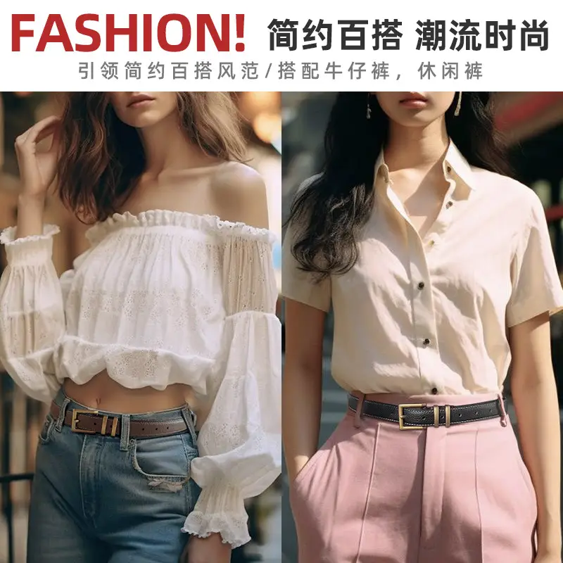 Women Litchi Belt Black Cowhide 2.3cm - Image 18