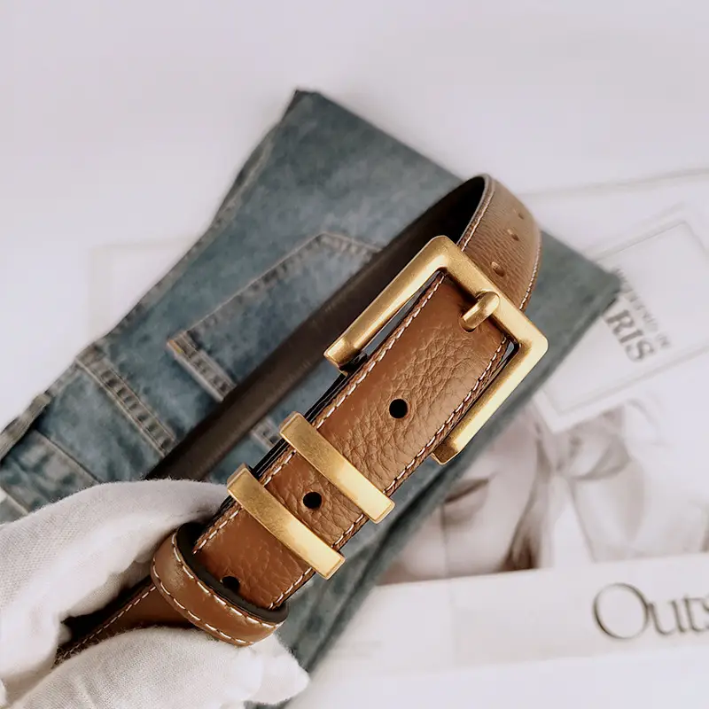 Women Litchi Belt Black Cowhide 2.3cm - Image 19