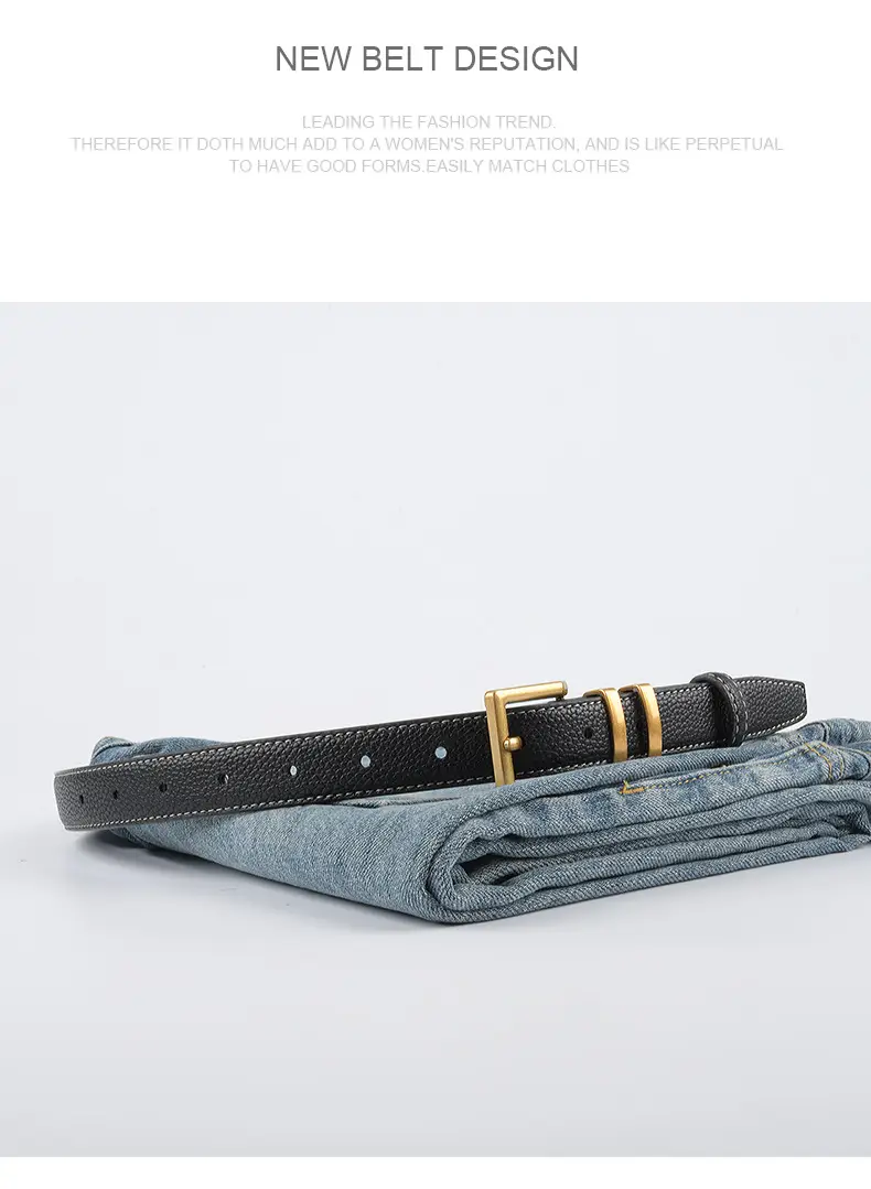Women Litchi Belt Black Cowhide 2.3cm β feature 11