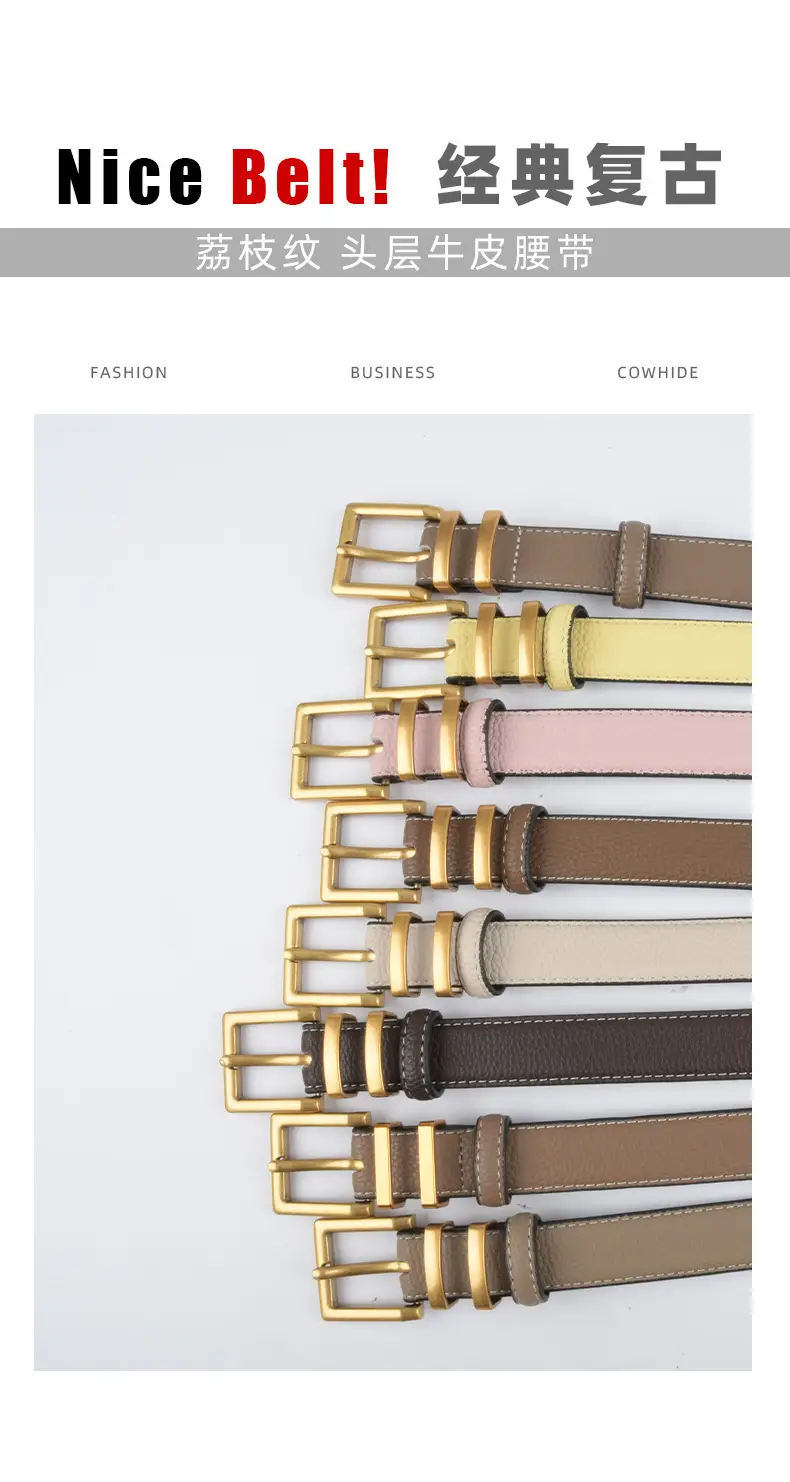 Women Litchi Belt Black Cowhide 2.3cm β feature 4
