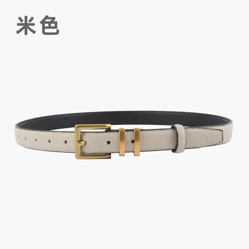 Women Litchi Belt Black Cowhide 2.3cm - Image 2