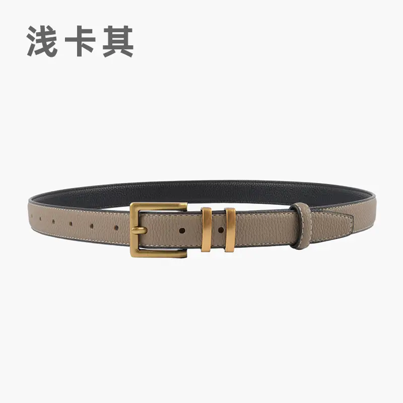 Women Litchi Belt Black Cowhide 2.3cm - Image 4