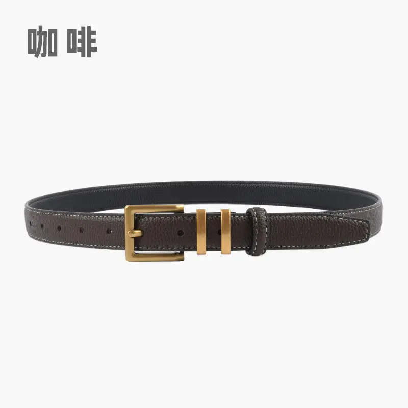 Women Litchi Belt Black Cowhide 2.3cm - Image 7