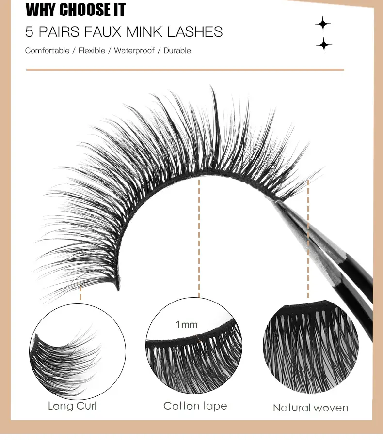 5 Pairs Chemical Fiber False Eyelashes Natural Thick One-Piece — feature 3