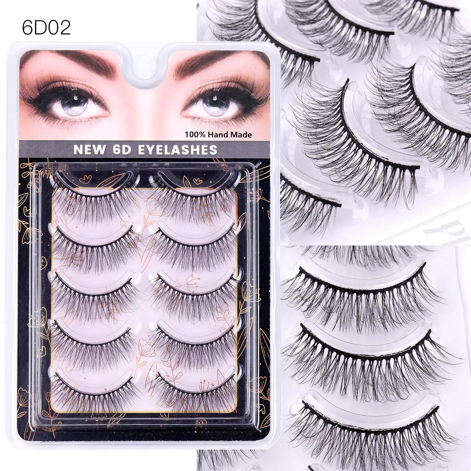 5 Pairs Chemical Fiber False Eyelashes Natural Thick One-Piece