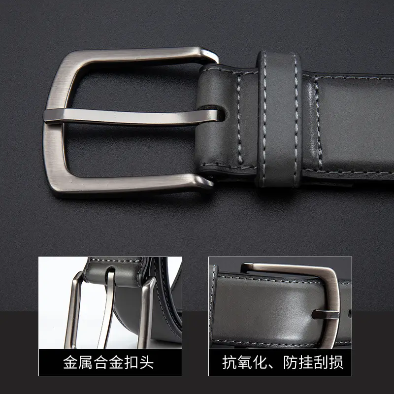 Men's Black Leather Belt with Silver Pin Buckle - Image 3