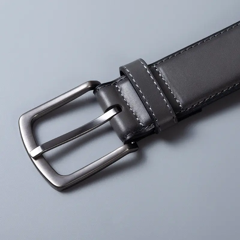 Men's Black Leather Belt with Silver Pin Buckle - Image 5