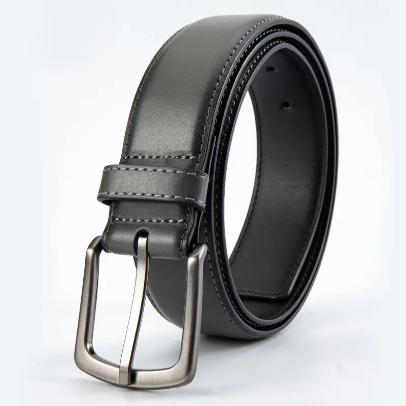 Men's Black Leather Belt with Silver Pin Buckle - Image 6