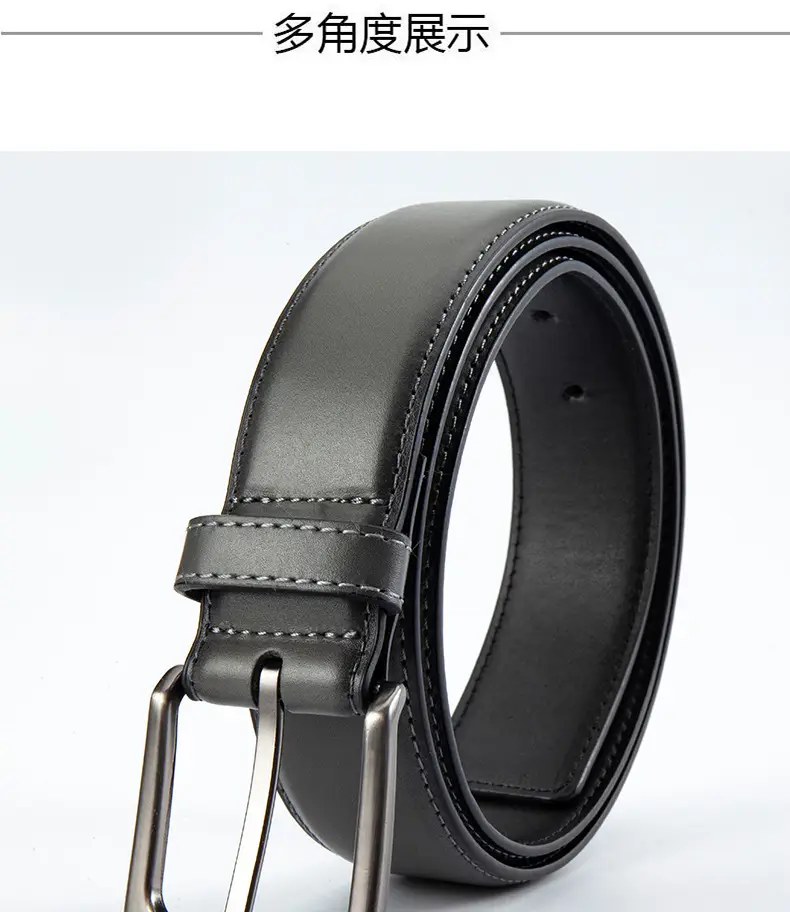 Men's Black Leather Belt with Silver Pin Buckle — feature 12