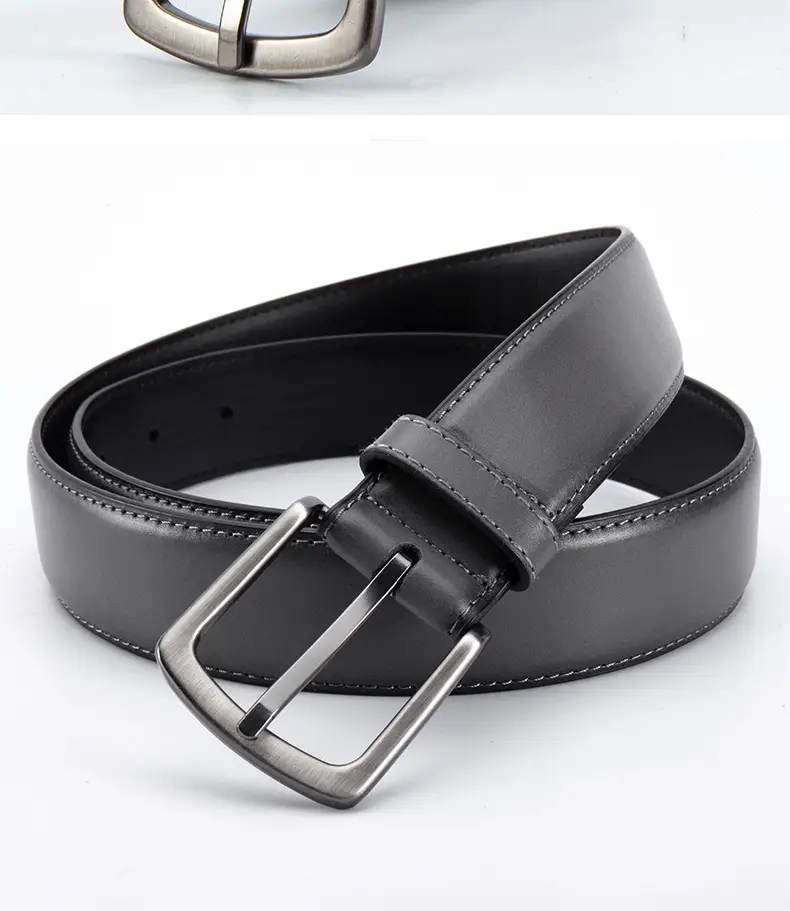 Men's Black Leather Belt with Silver Pin Buckle — feature 13
