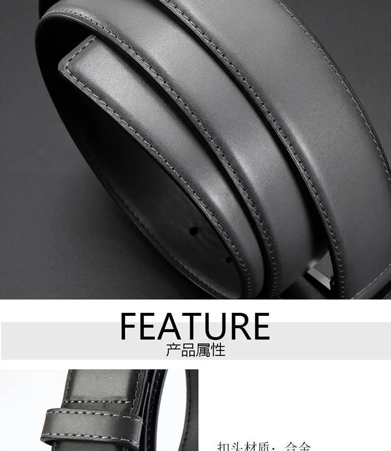 Men's Black Leather Belt with Silver Pin Buckle — feature 9