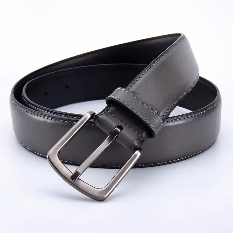 Men's Black Leather Belt with Silver Pin Buckle