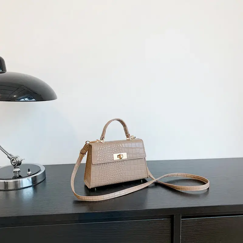 White Textured Shoulder Bag with Rotating Lock for Women - Image 5