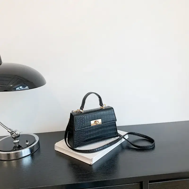 White Textured Shoulder Bag with Rotating Lock for Women - Image 6