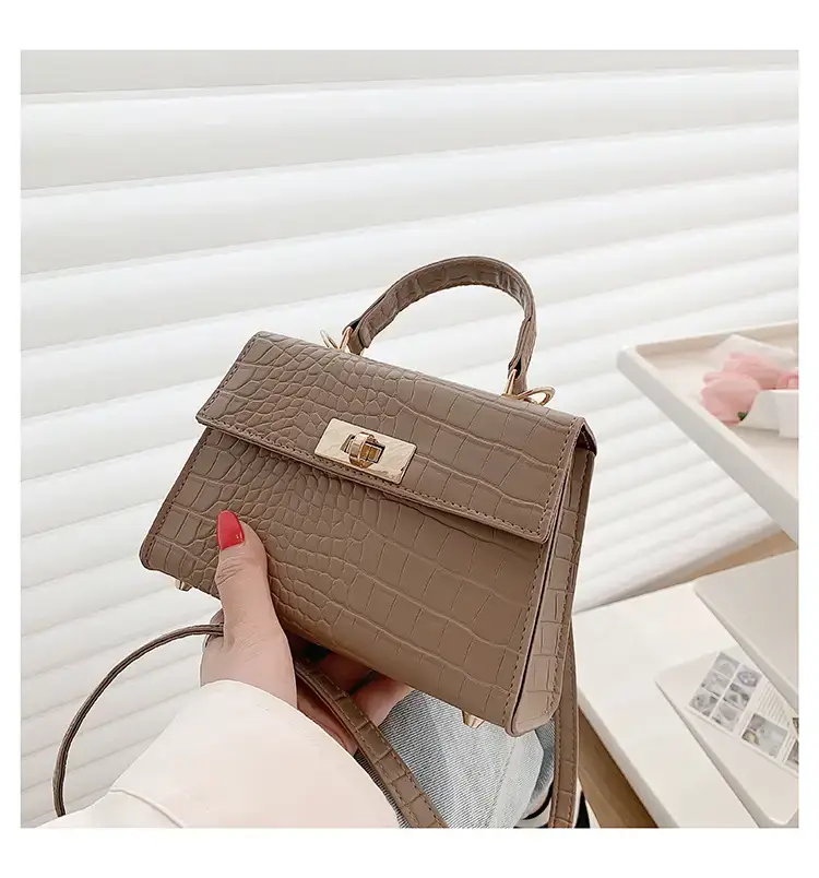 White Textured Shoulder Bag with Rotating Lock for Women - Image 3