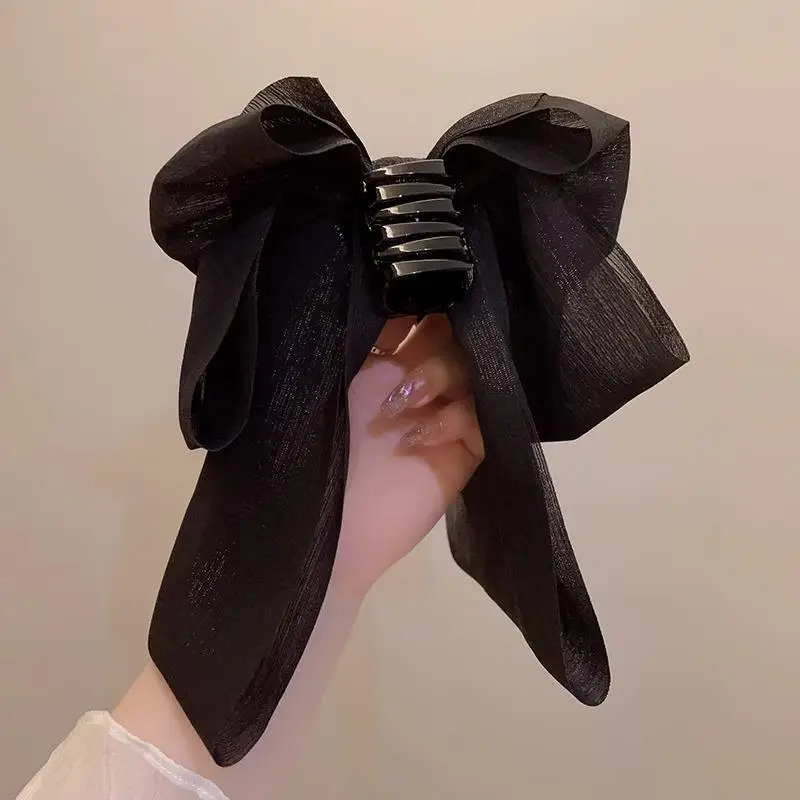 Black Ribbon Hairpin for Women Large Back of Head Clip - Image 7