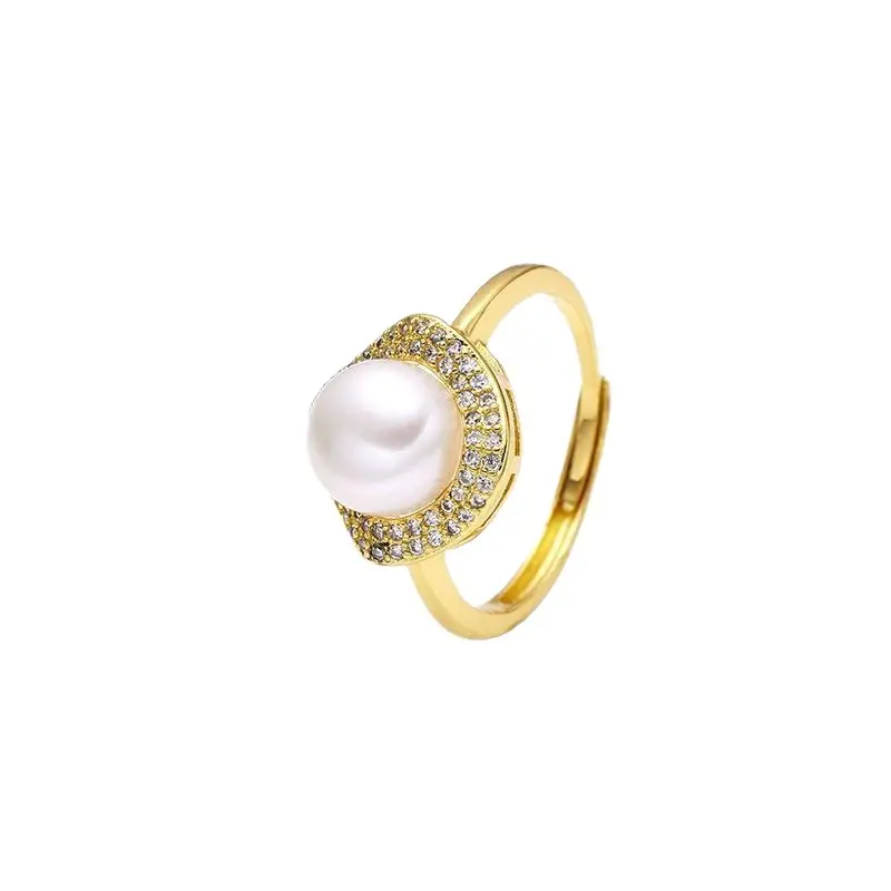 Korean Fashion Pearl Ring with Square Diamond - Image 5