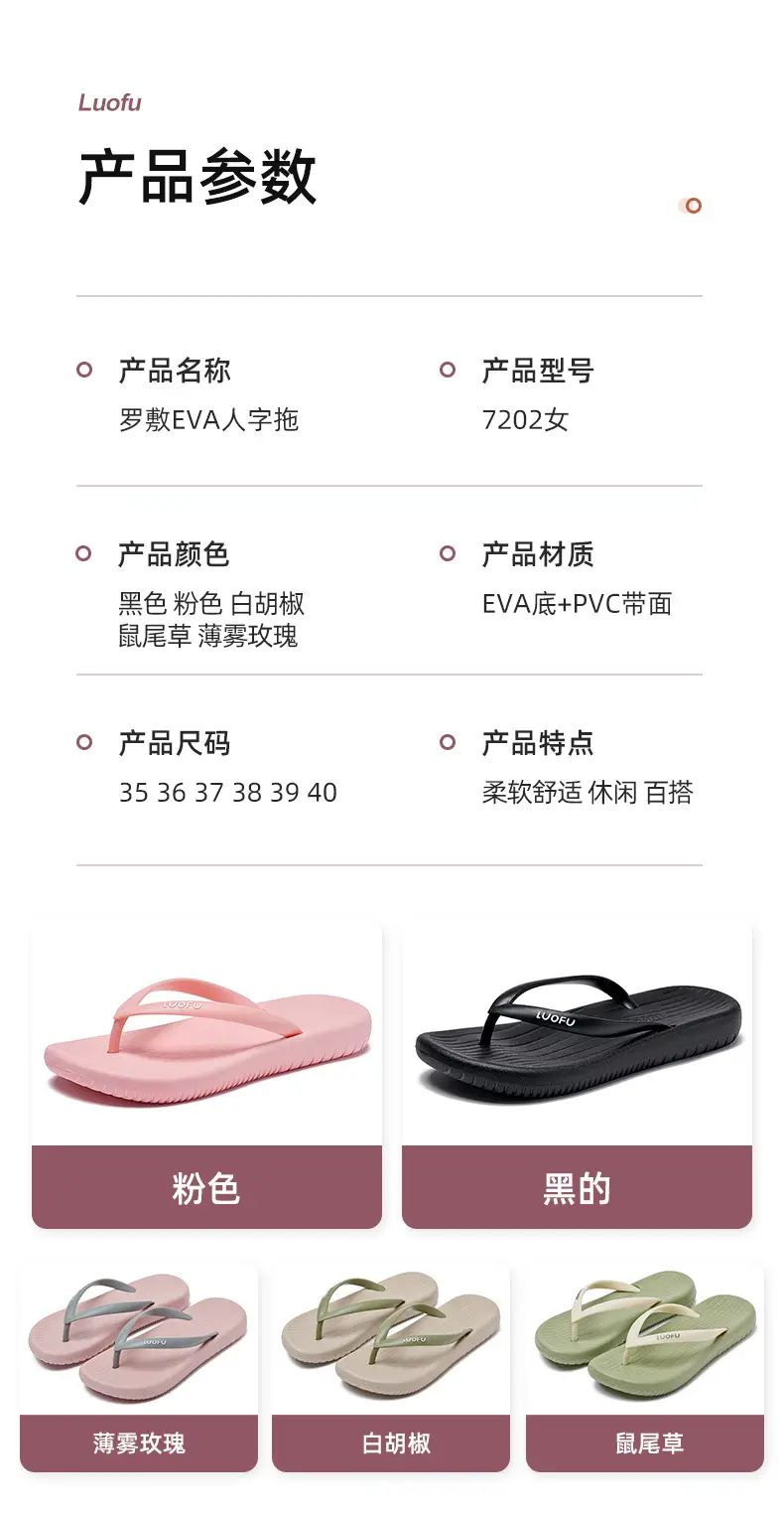 Luo Fu Women's Black Flip Flops Summer Sandals — feature 11