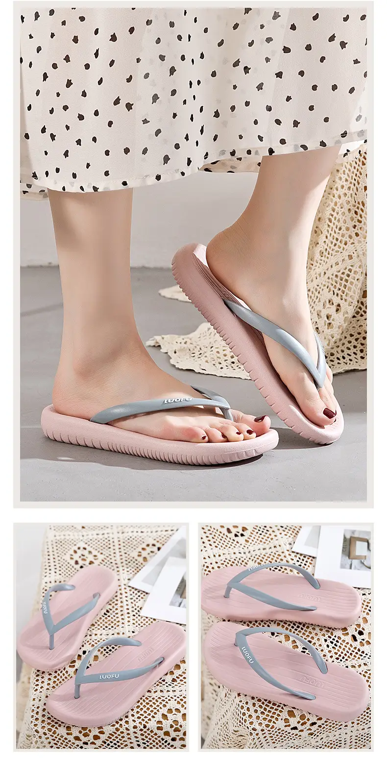 Luo Fu Women's Black Flip Flops Summer Sandals — feature 15