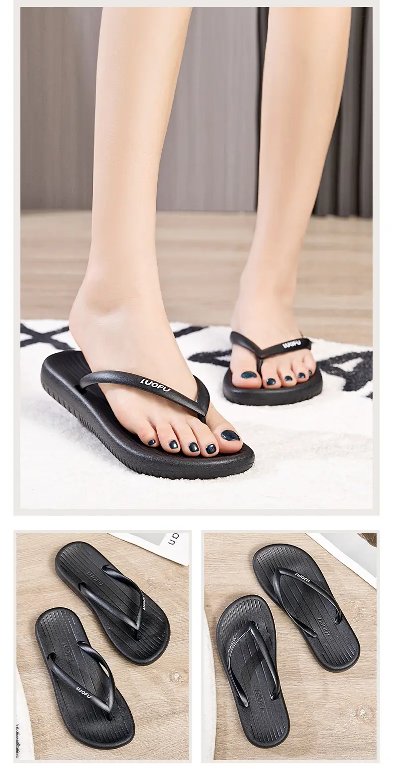 Luo Fu Women's Black Flip Flops Summer Sandals — feature 17