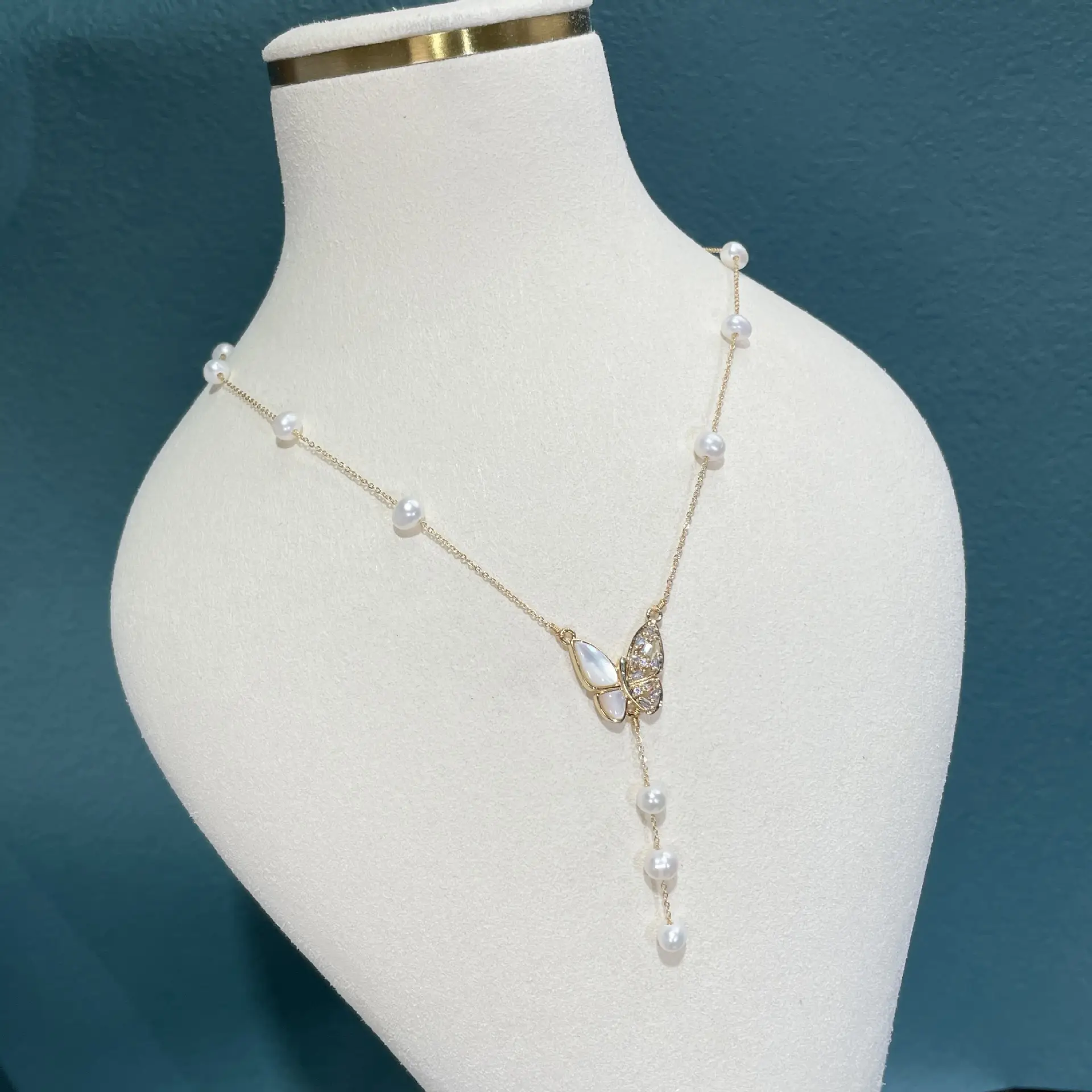 Gypsophila Pearl Necklace for Women Gold Chain Adjustable
