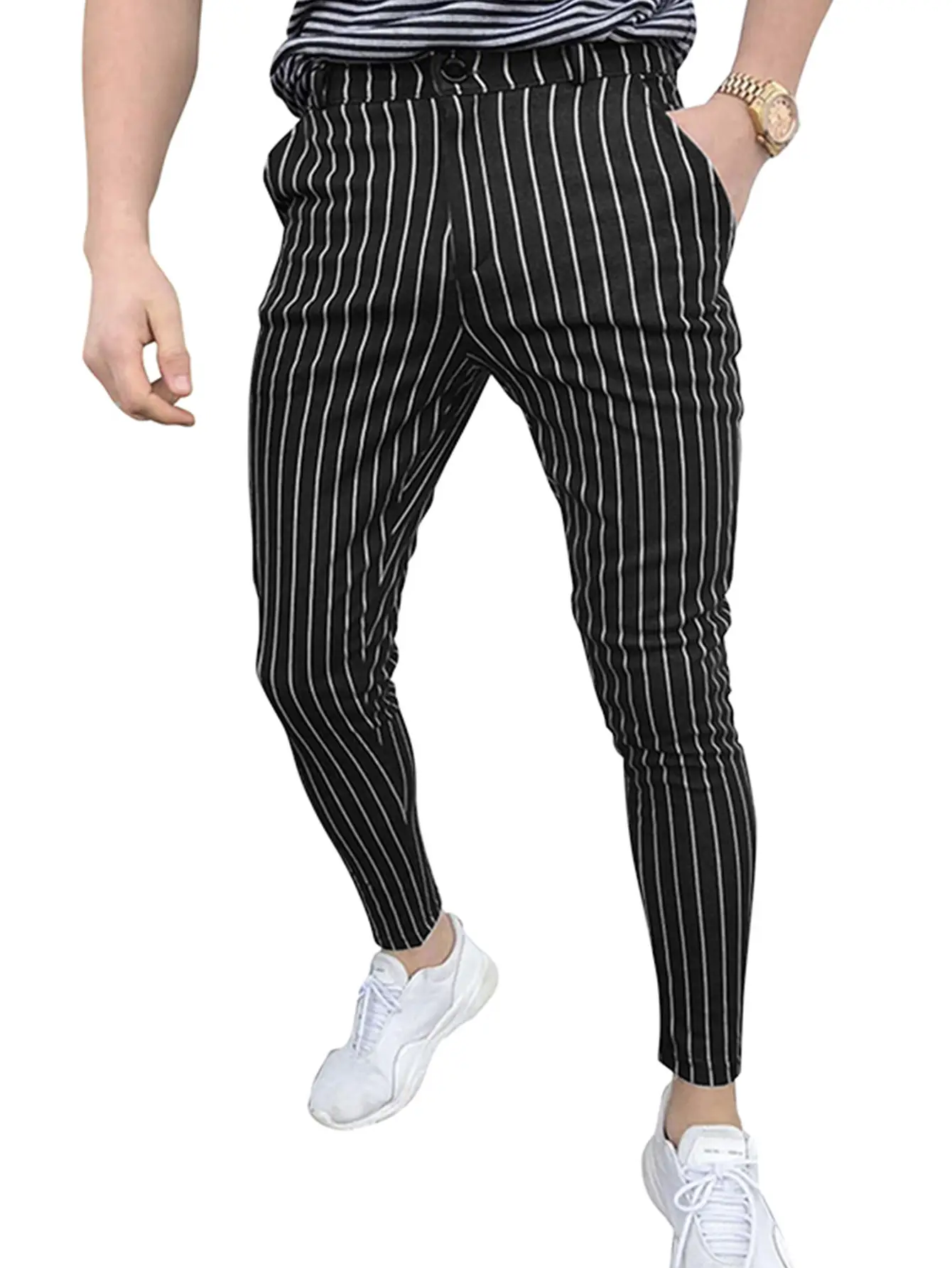 Men Striped Ankle Pants Slim Fit Casual Summer — feature 4