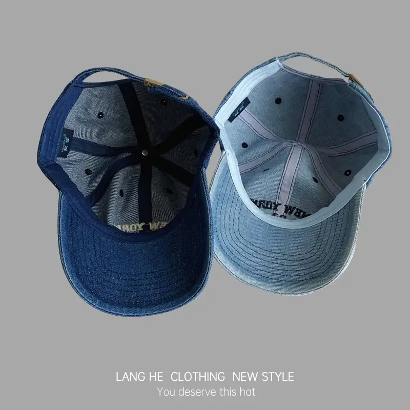 Women Letter Embroidered Denim Cap Blue Grey - Image 7