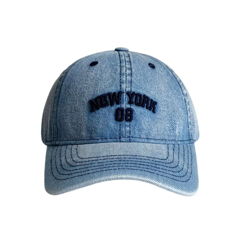 Women Letter Embroidered Denim Cap Blue Grey - Image 8
