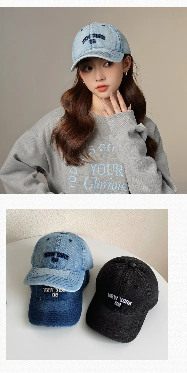 Women Letter Embroidered Denim Cap Blue Grey — feature 25