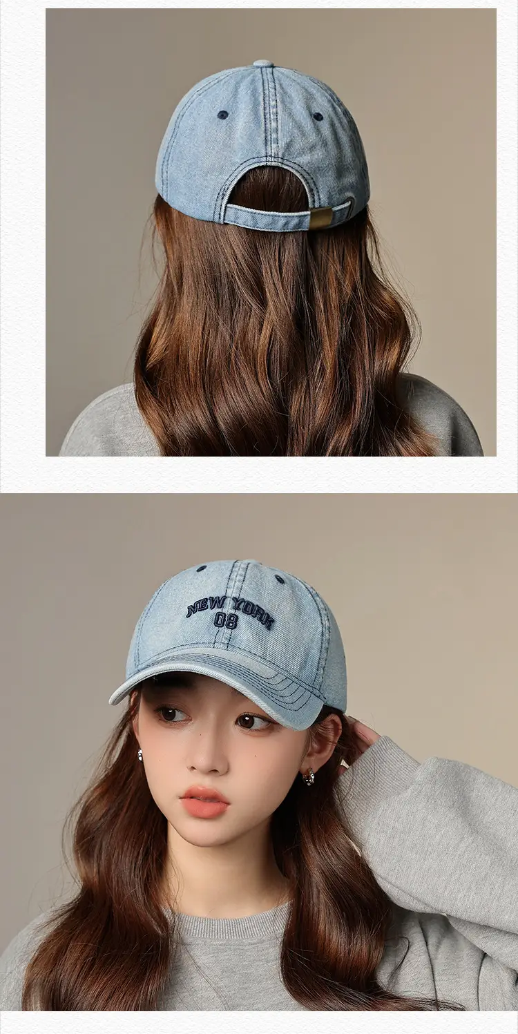 Women Letter Embroidered Denim Cap Blue Grey — feature 26