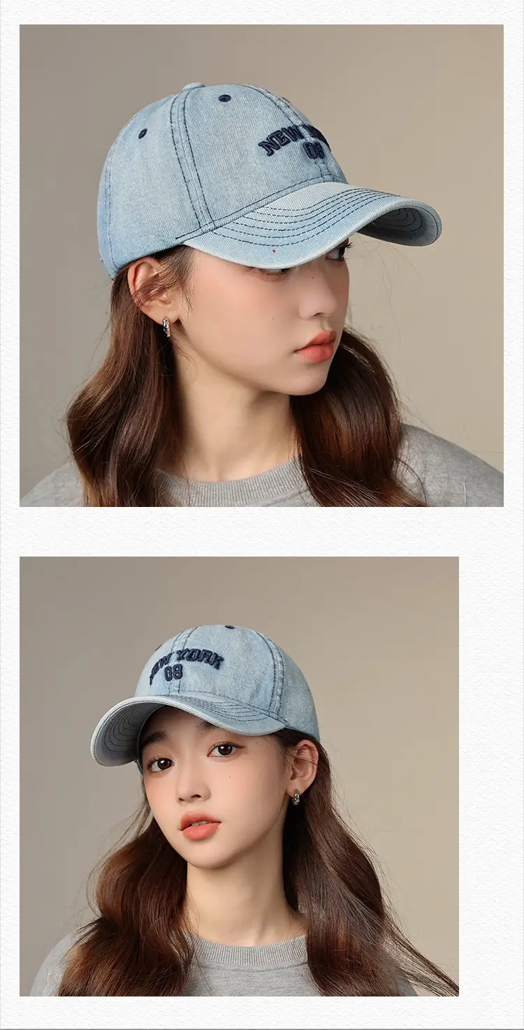 Women Letter Embroidered Denim Cap Blue Grey — feature 27