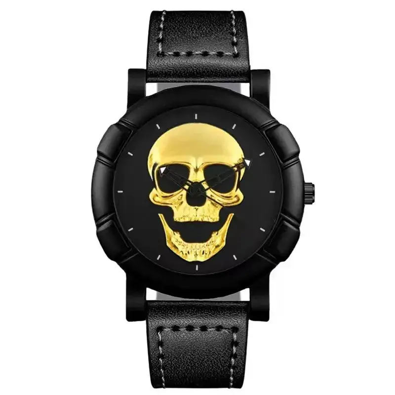 Men's Skull Graphic Watch Black Leather Band Large Dial Sports Belt - Image 2