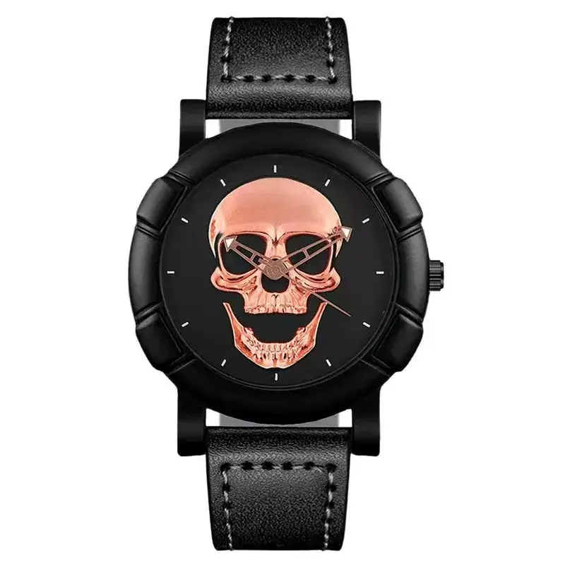 Men's Skull Graphic Watch Black Leather Band Large Dial Sports Belt - Image 3