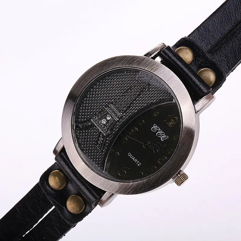Women's Black Dial Quartz Watch with White Strap — feature 9