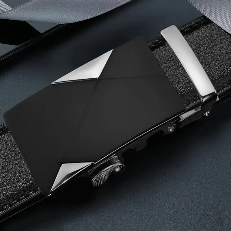 Men's Black Leather Belt with Gold Buckle - Image 5