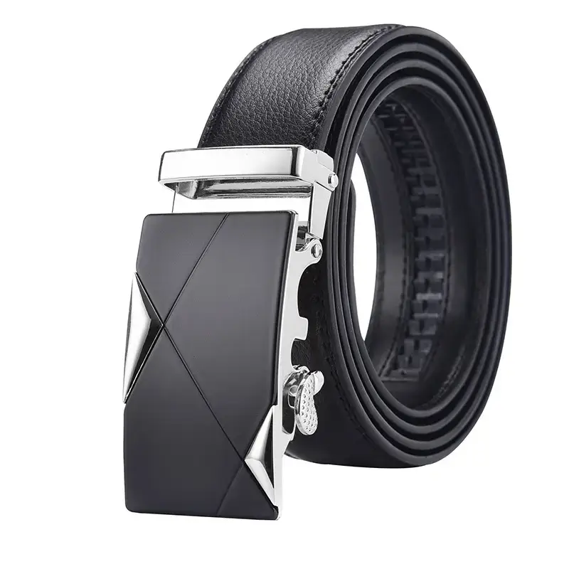 Men's Black Leather Belt with Gold Buckle - Image 7