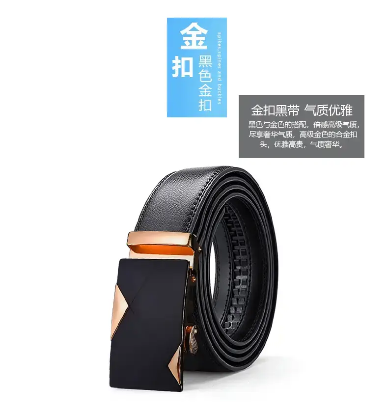 Men's Black Leather Belt with Gold Buckle β feature 14