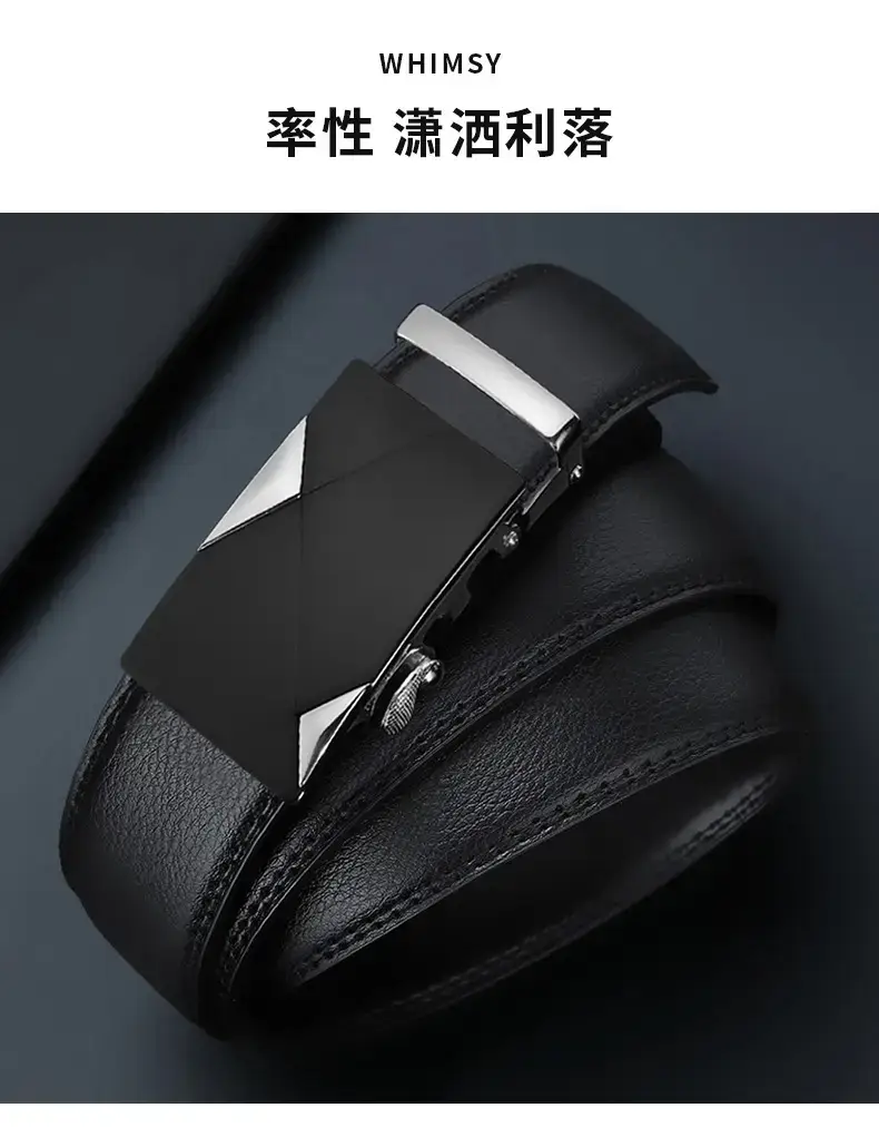 Men's Black Leather Belt with Gold Buckle β feature 2