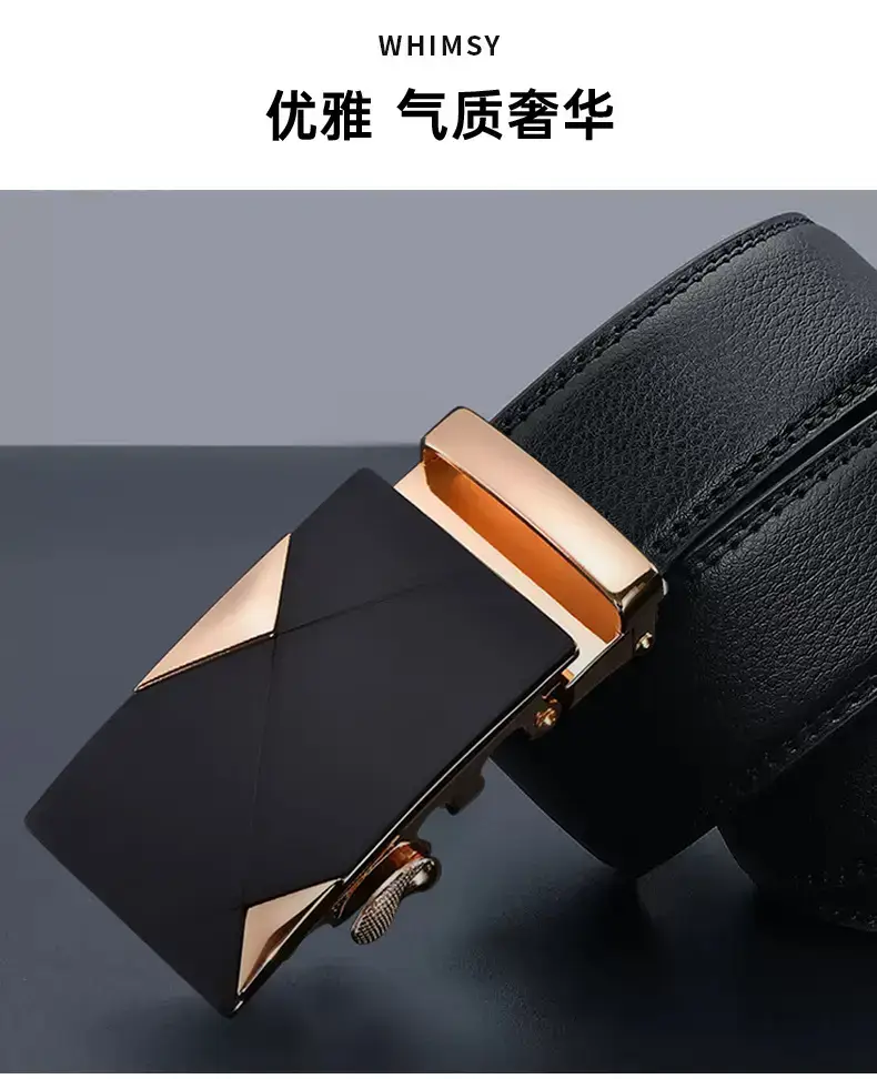 Men's Black Leather Belt with Gold Buckle β feature 3