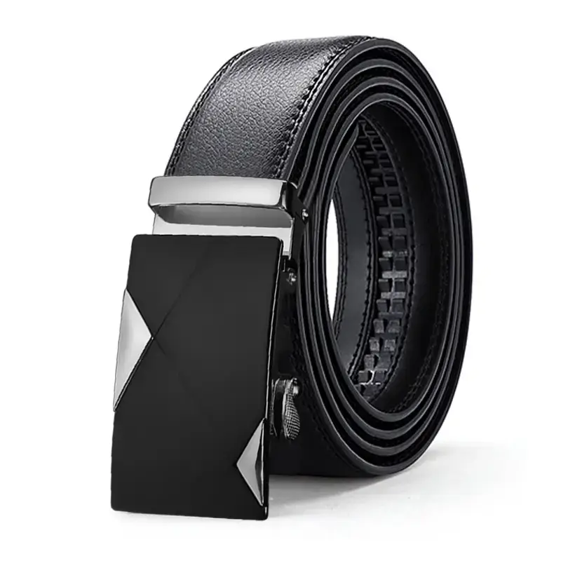 Men's Black Leather Belt with Gold Buckle - Image 2