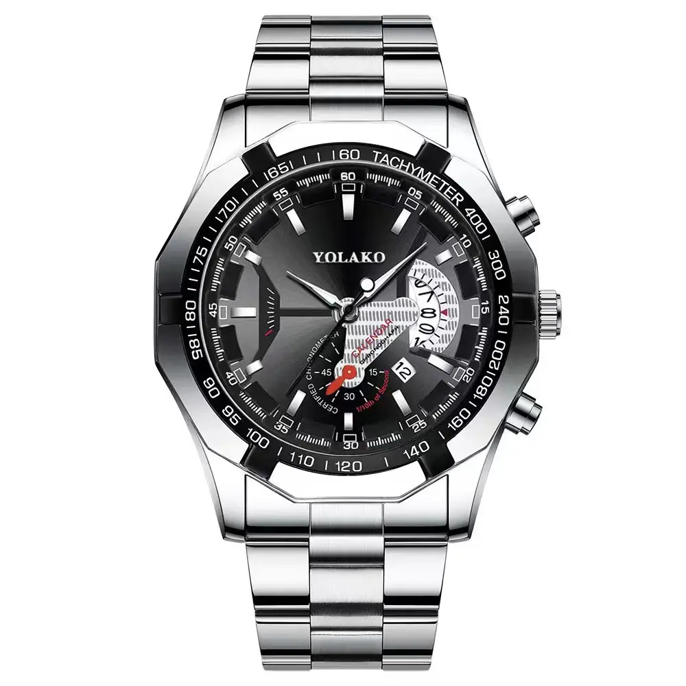 Men's Gold Chronograph Watch with Large Black Dial — feature 1