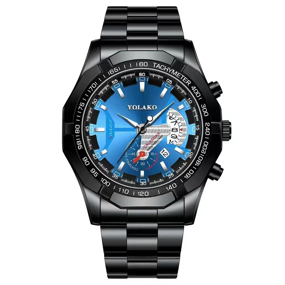 Men's Gold Chronograph Watch with Large Black Dial — feature 6