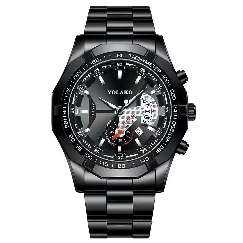 Men's Gold Chronograph Watch with Large Black Dial — feature 7