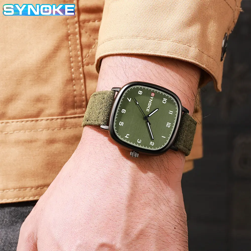 Men's Green Quartz Watch with Leather Band - Image 8