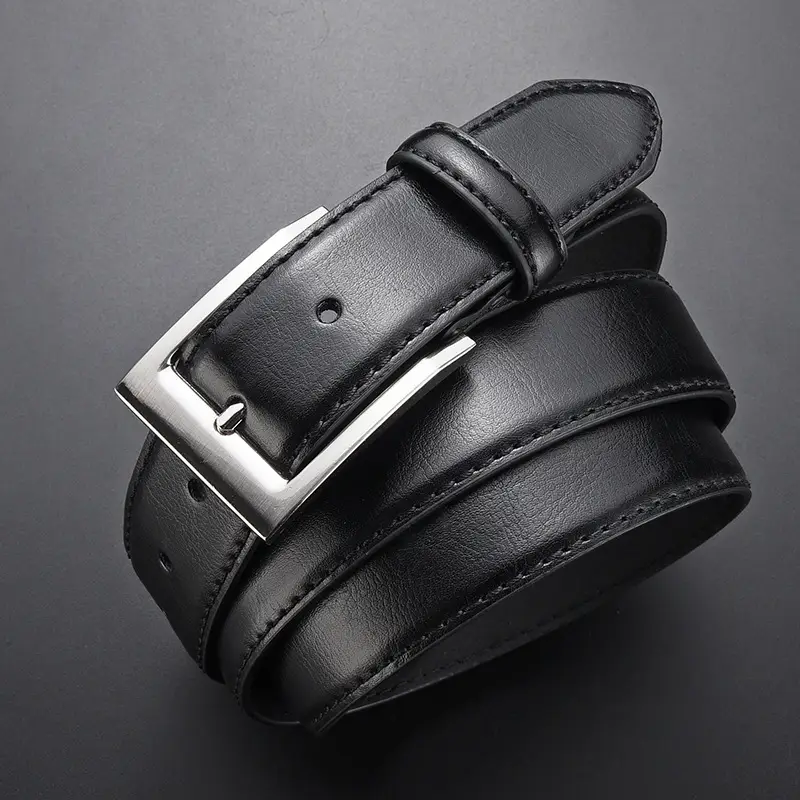 Men's Black Leather Belt with Silver Buckle Wholesale - Image 4