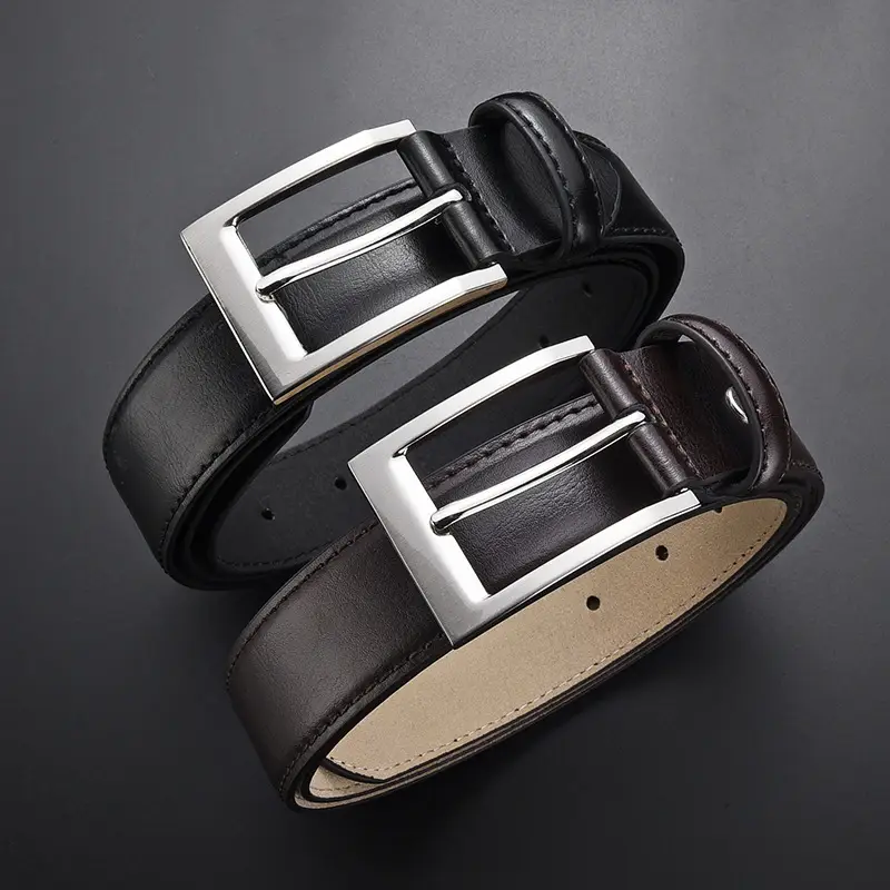 Men's Black Leather Belt with Silver Buckle Wholesale - Image 5